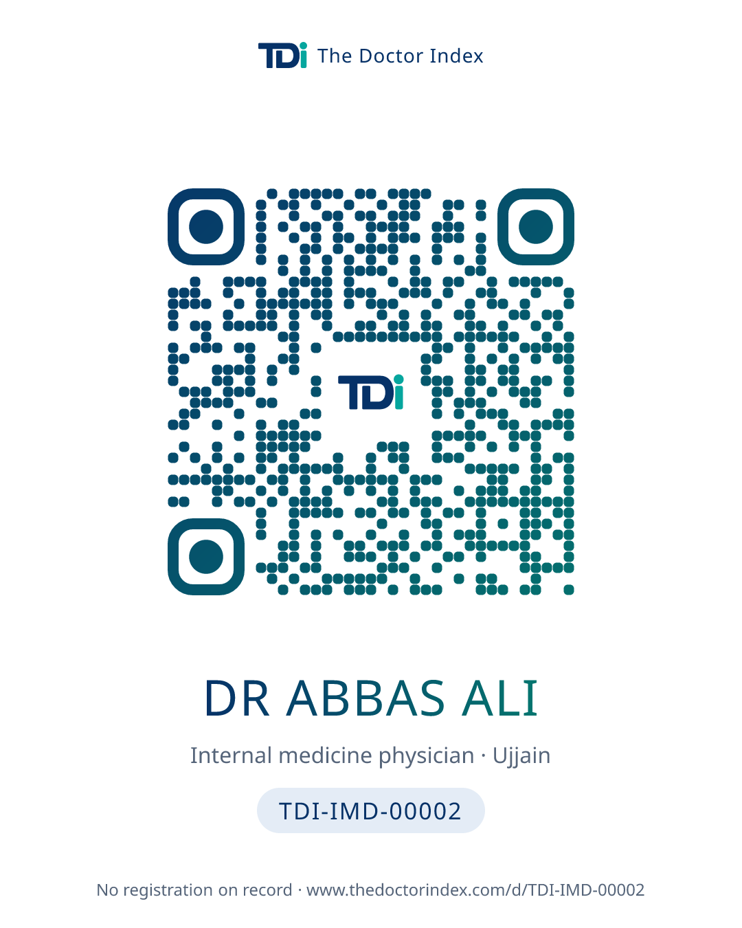 QR card for Dr Abbas Ali, TDI-IMD-00002
