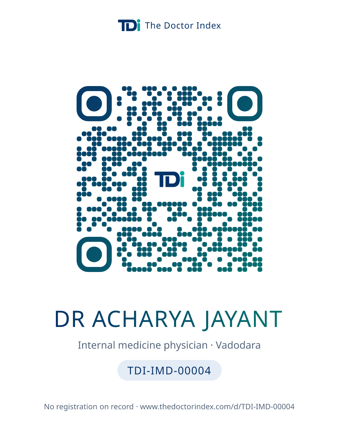 QR card for Dr Acharya Jayant, TDI-IMD-00004