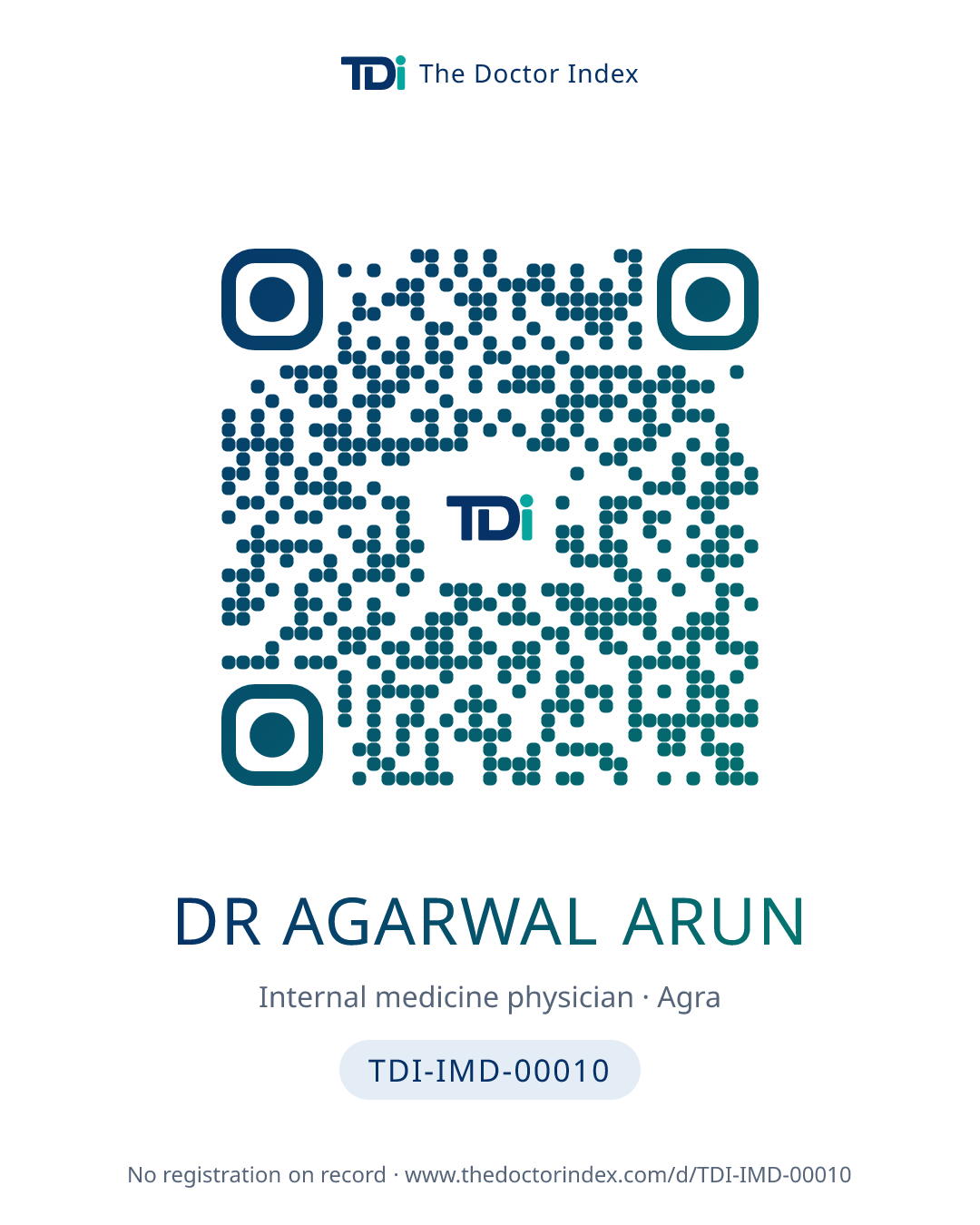 QR card for Dr Agarwal Arun, TDI-IMD-00010