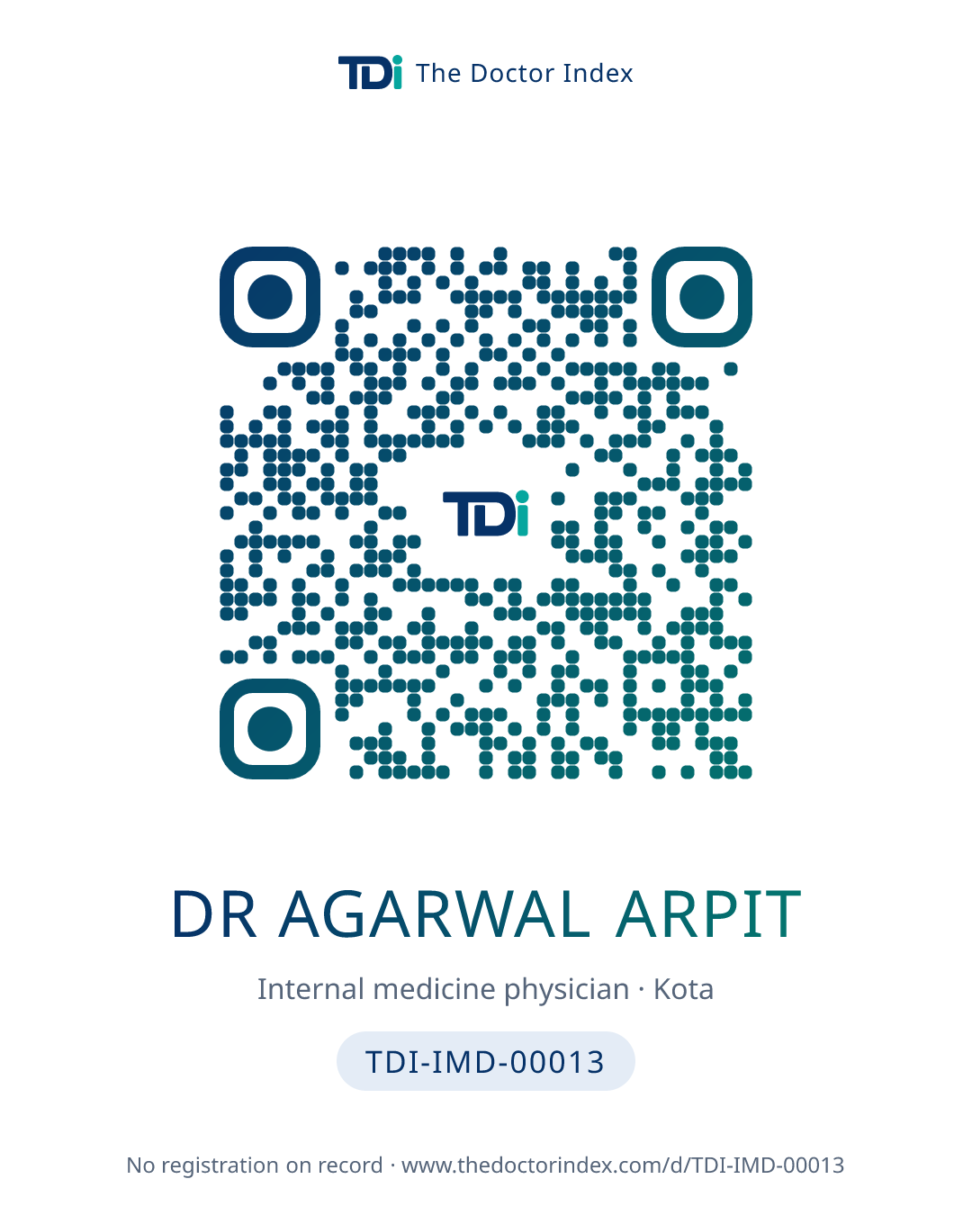 QR card for Dr Agarwal Arpit, TDI-IMD-00013