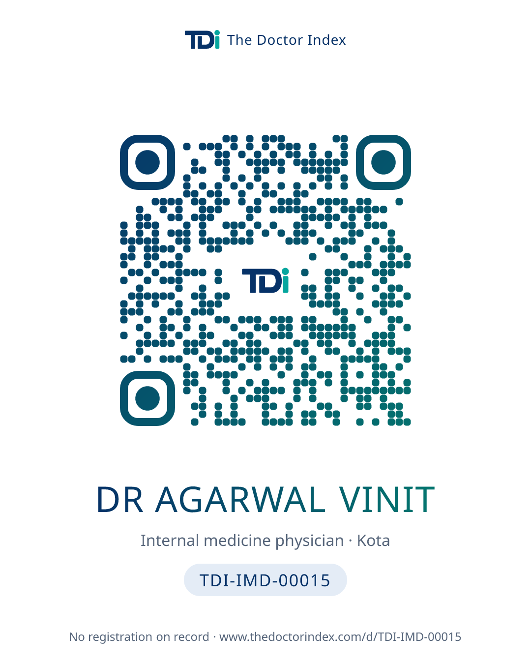 QR card for Dr Agarwal Vinit, TDI-IMD-00015