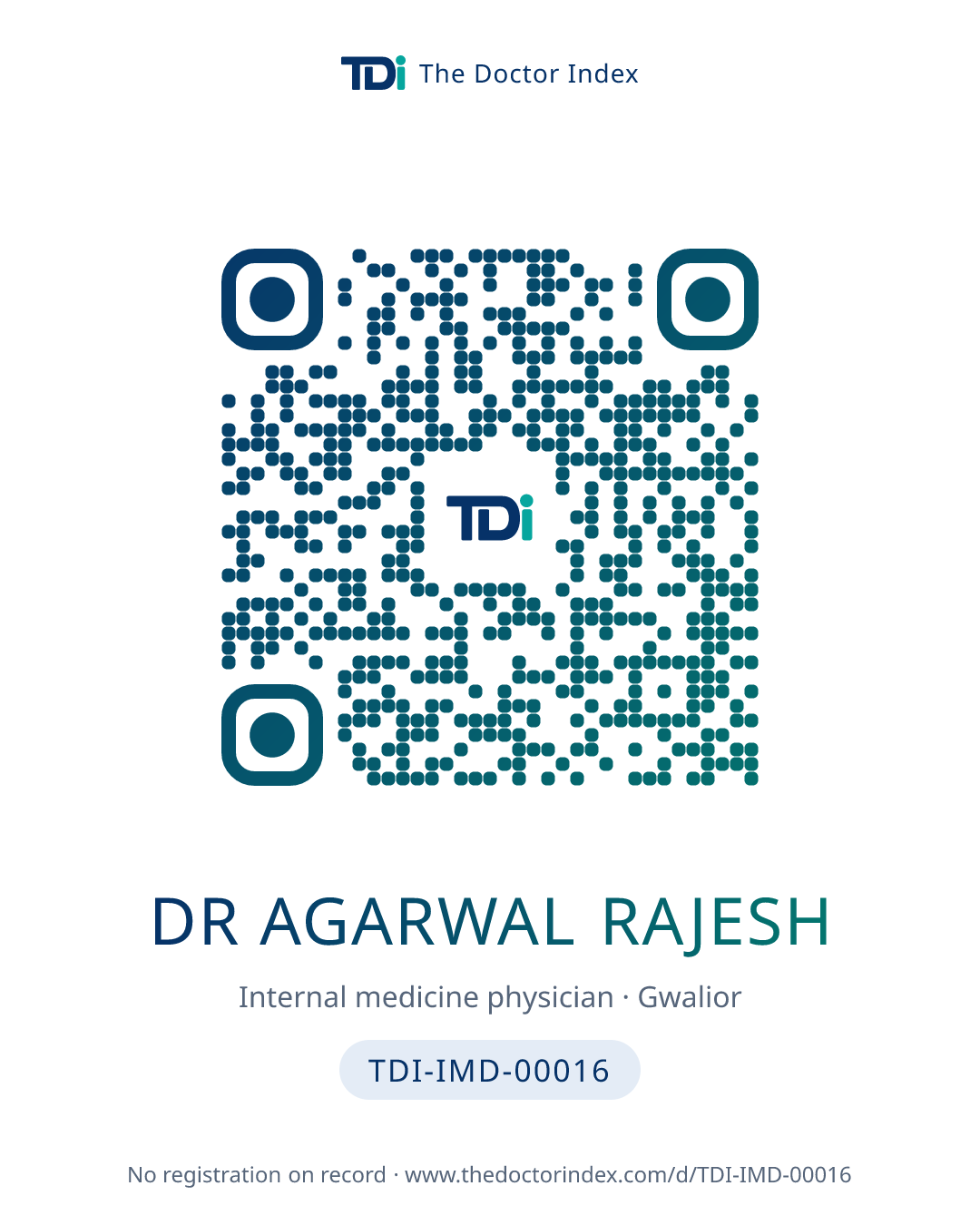 QR card for Dr Agarwal Rajesh, TDI-IMD-00016