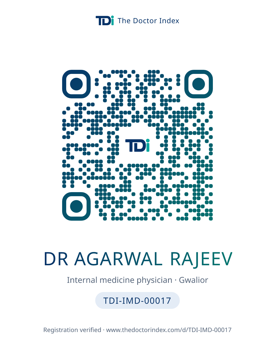 QR card for Dr Agarwal Rajeev, TDI-IMD-00017