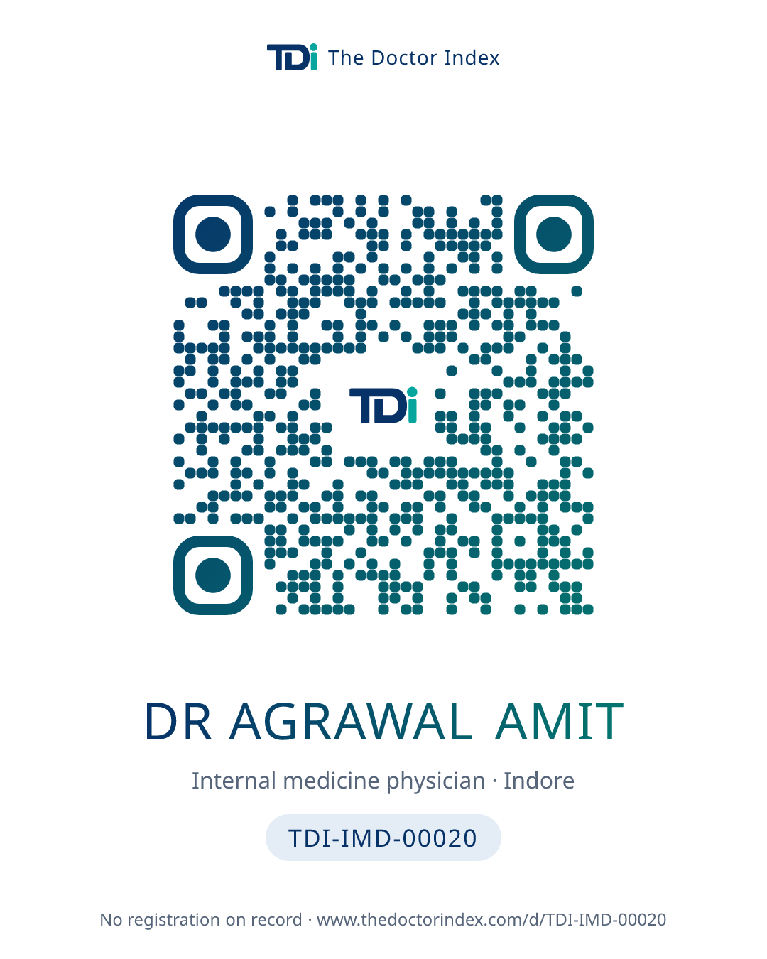 QR card for Dr Agrawal Amit, TDI-IMD-00020