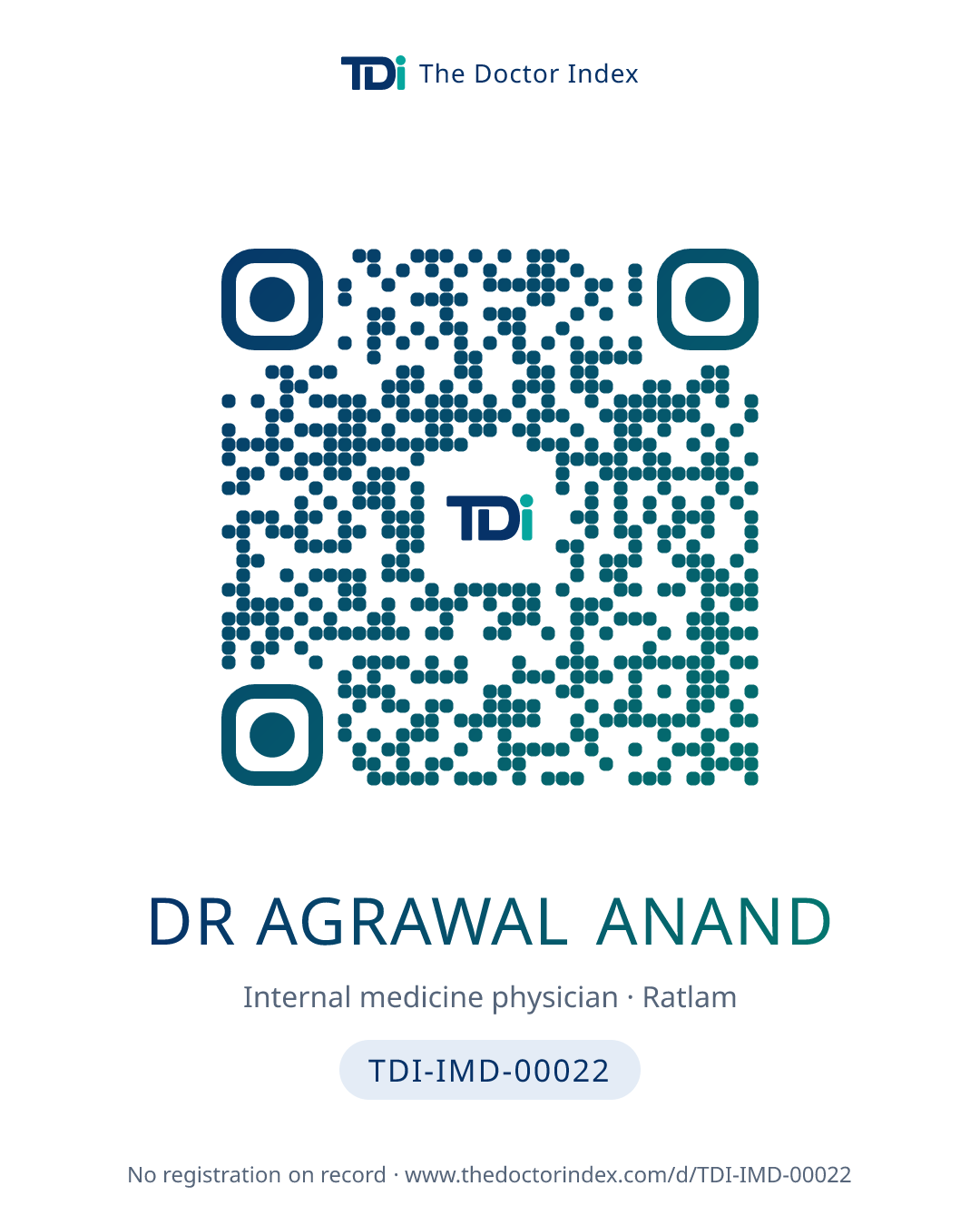 QR card for Dr Agrawal Anand, TDI-IMD-00022