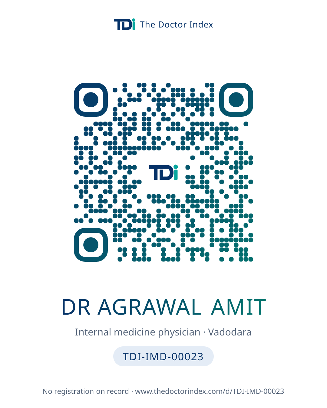 QR card for Dr Agrawal Amit, TDI-IMD-00023