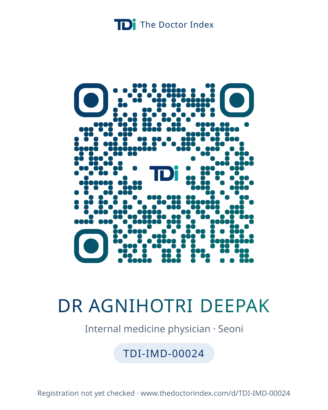 QR card for Dr Agnihotri Deepak, TDI-IMD-00024