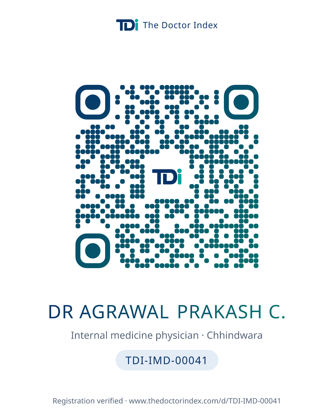 QR card for Dr Agrawal Prakash C., TDI-IMD-00041