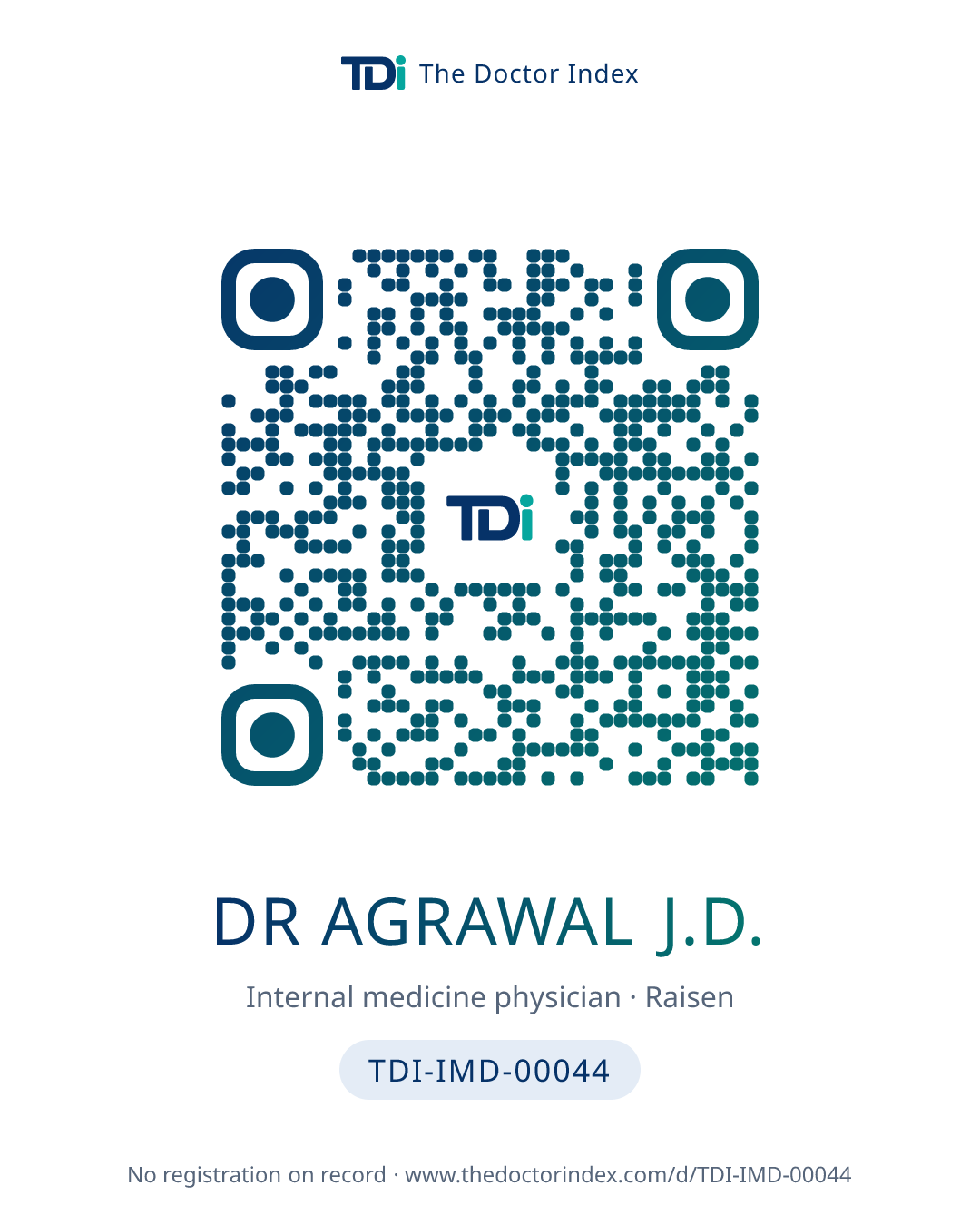QR card for Dr Agrawal J.D., TDI-IMD-00044