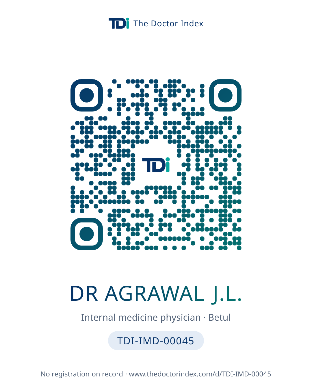 QR card for Dr Agrawal J.L., TDI-IMD-00045