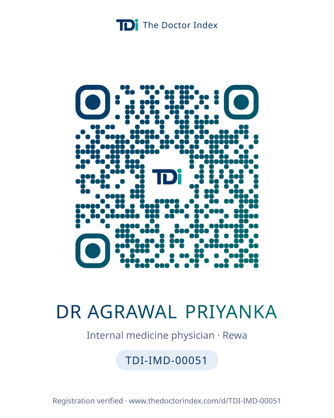 QR card for Dr Agrawal Priyanka, TDI-IMD-00051