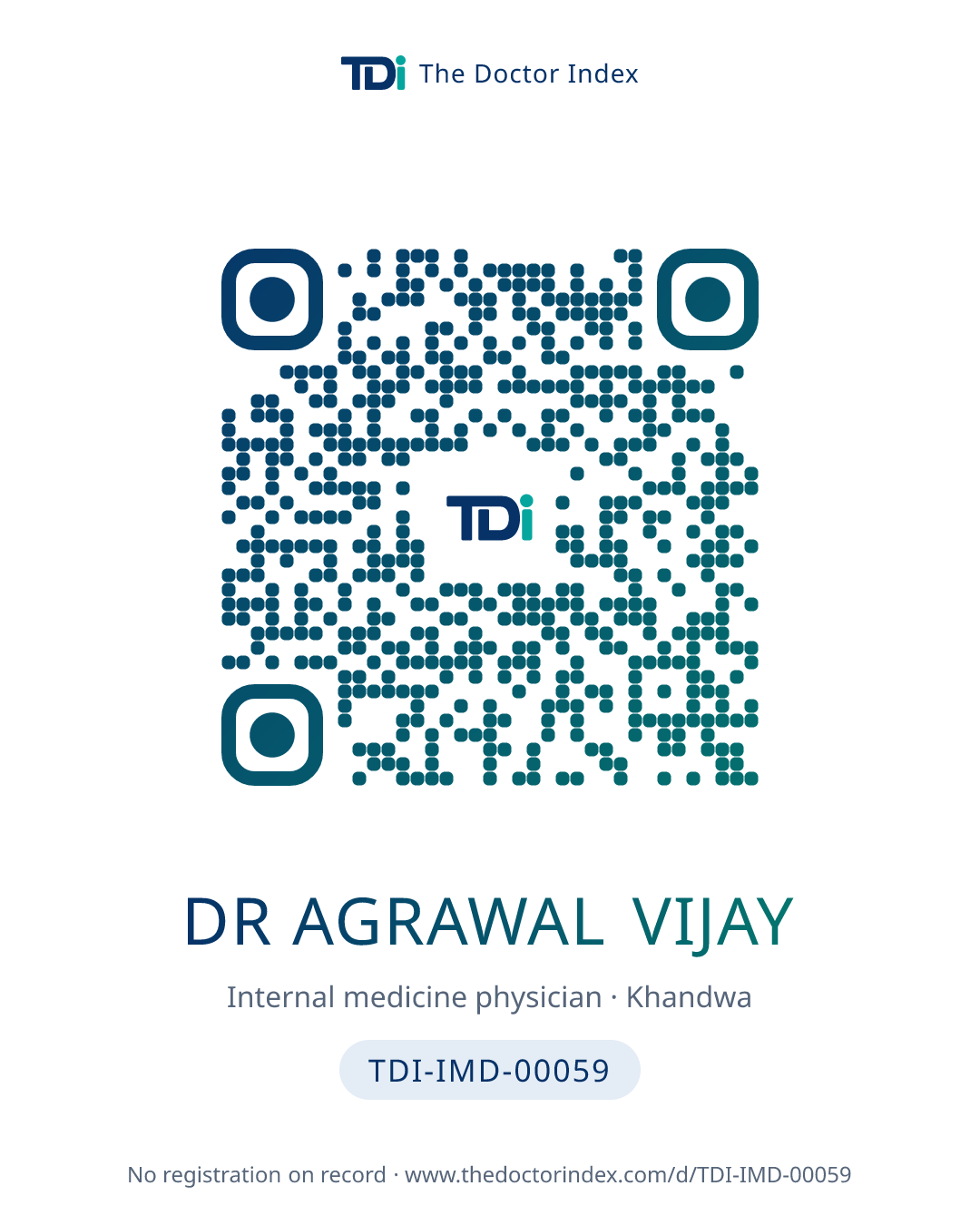QR card for Dr Agrawal Vijay, TDI-IMD-00059