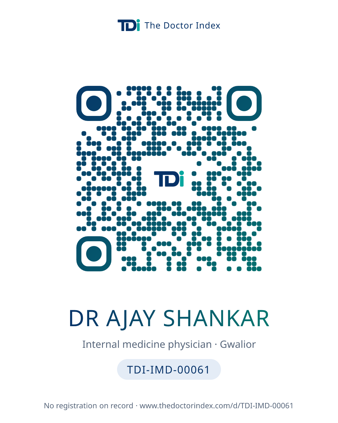 QR card for Dr Ajay Shankar, TDI-IMD-00061