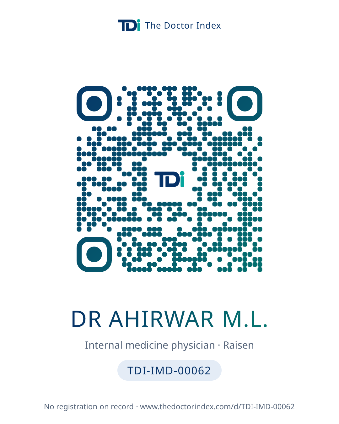 QR card for Dr Ahirwar M.L., TDI-IMD-00062