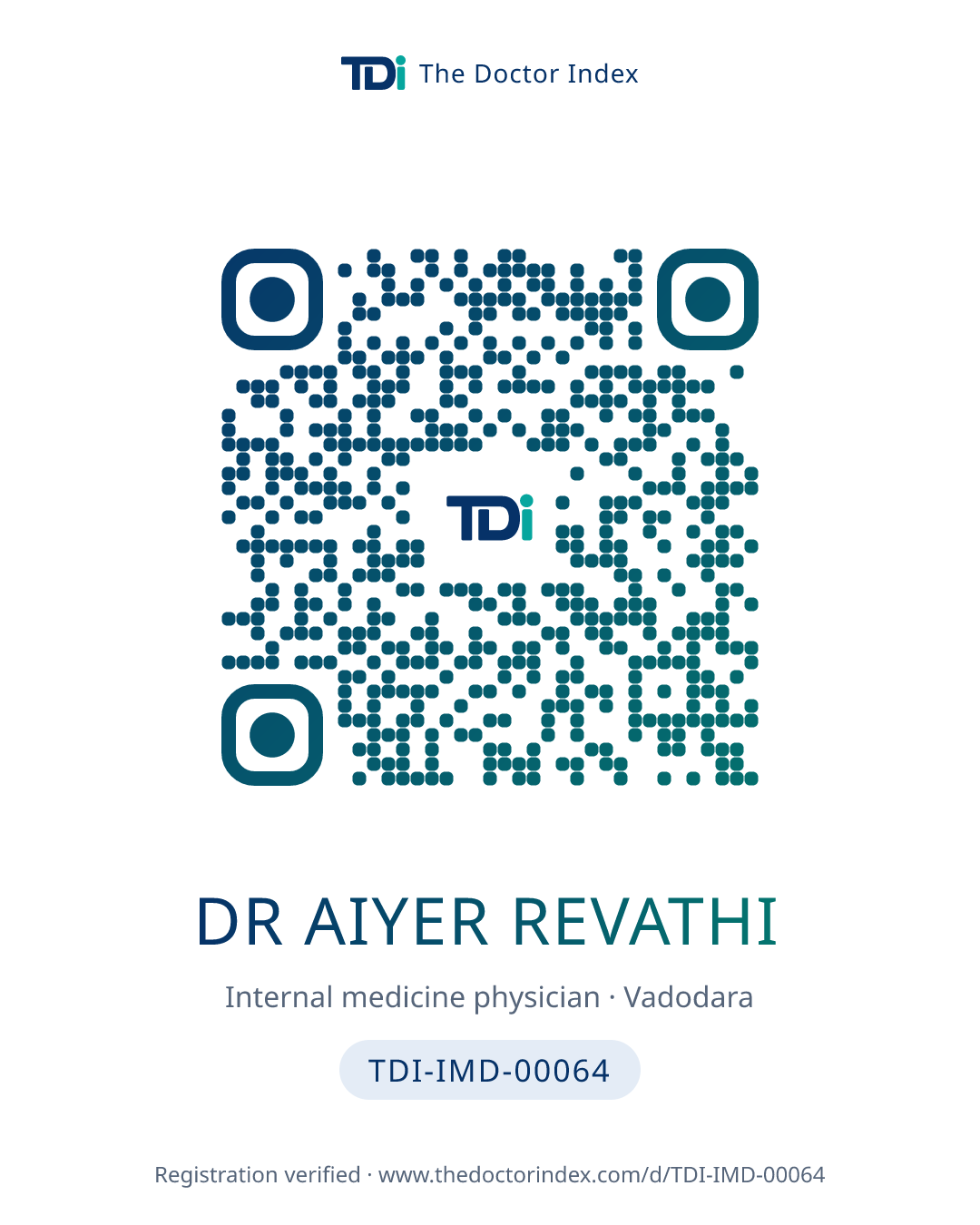 QR card for Dr Aiyer Revathi, TDI-IMD-00064