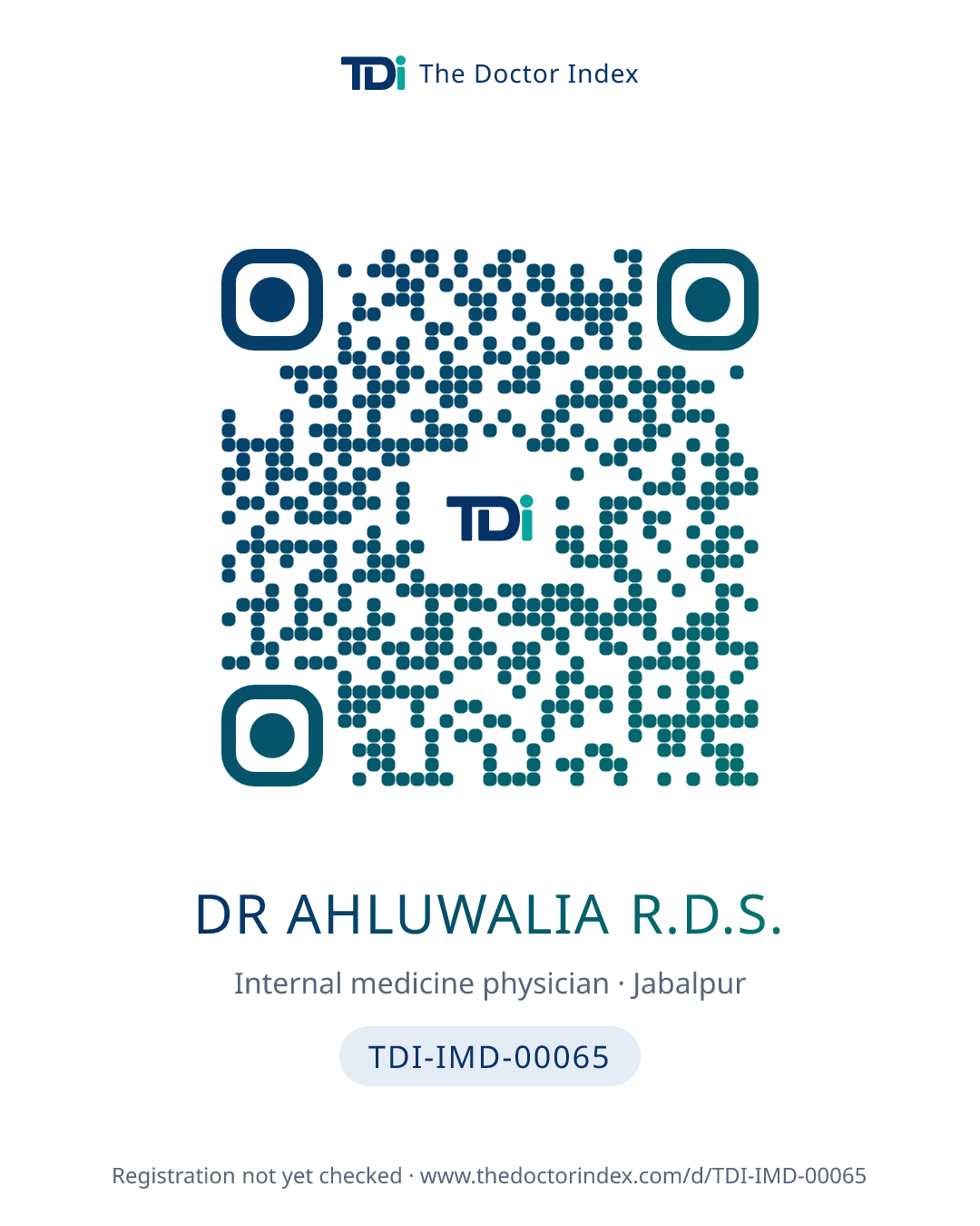 QR card for Dr Ahluwalia R.D.S., TDI-IMD-00065