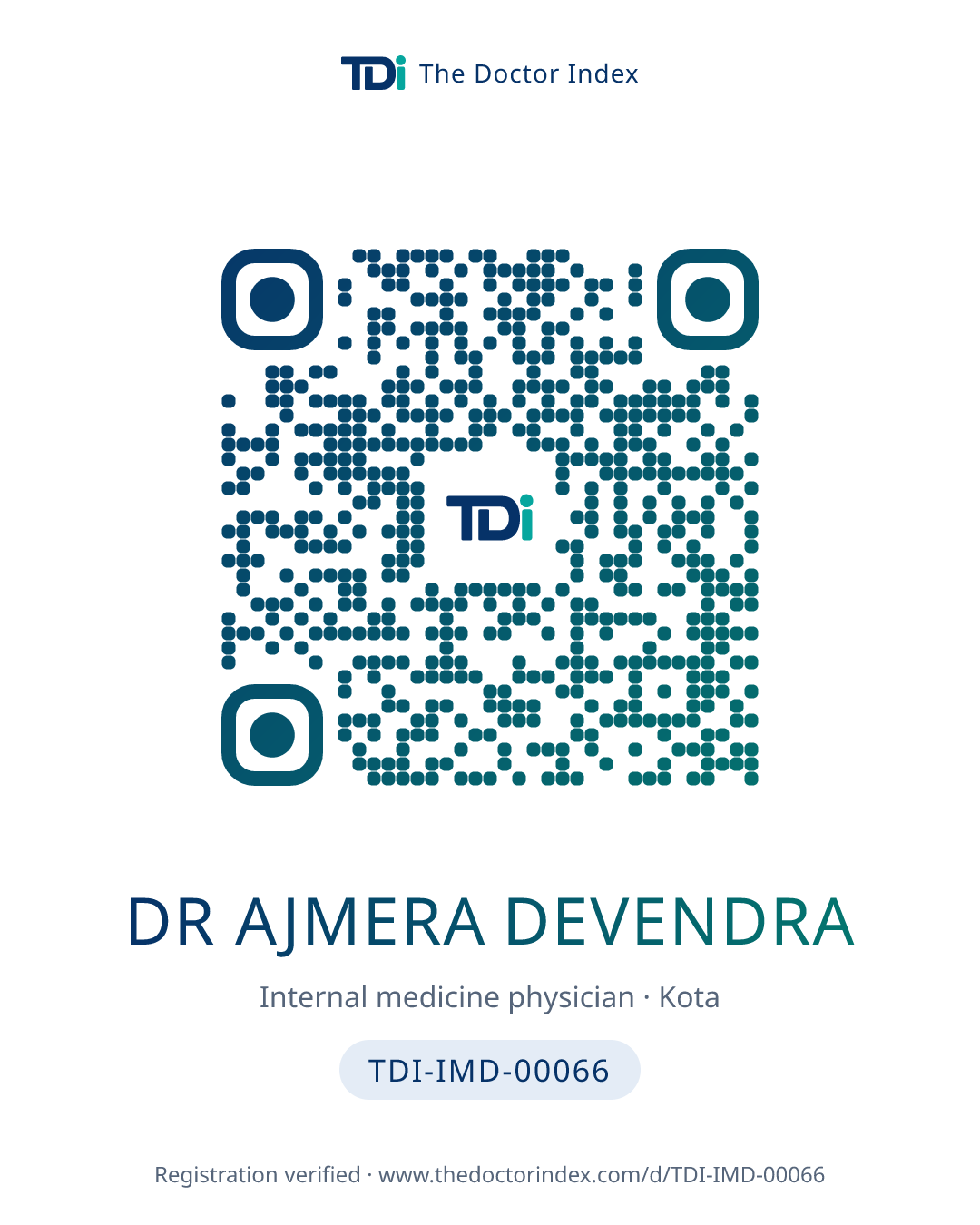 QR card for Dr Ajmera Devendra, TDI-IMD-00066