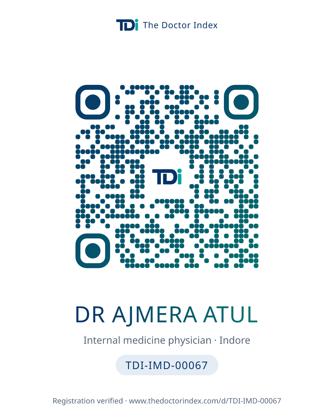QR card for Dr Ajmera Atul, TDI-IMD-00067