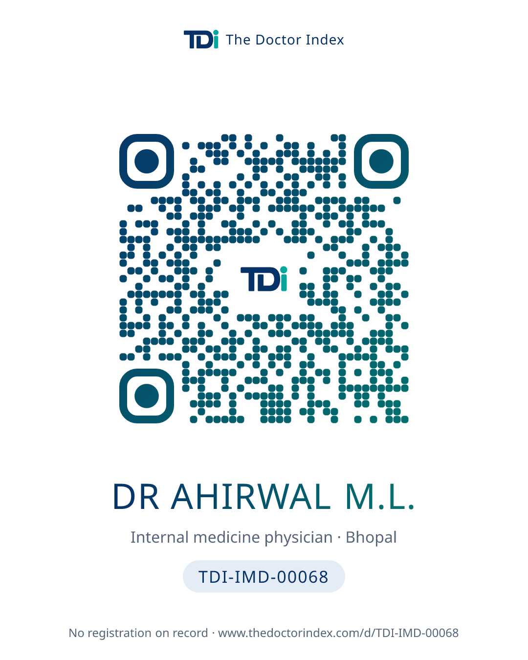 QR card for Dr Ahirwal M.L., TDI-IMD-00068