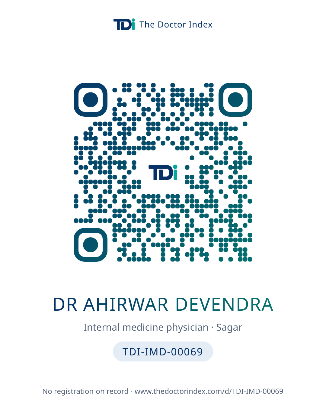 QR card for Dr Ahirwar Devendra, TDI-IMD-00069