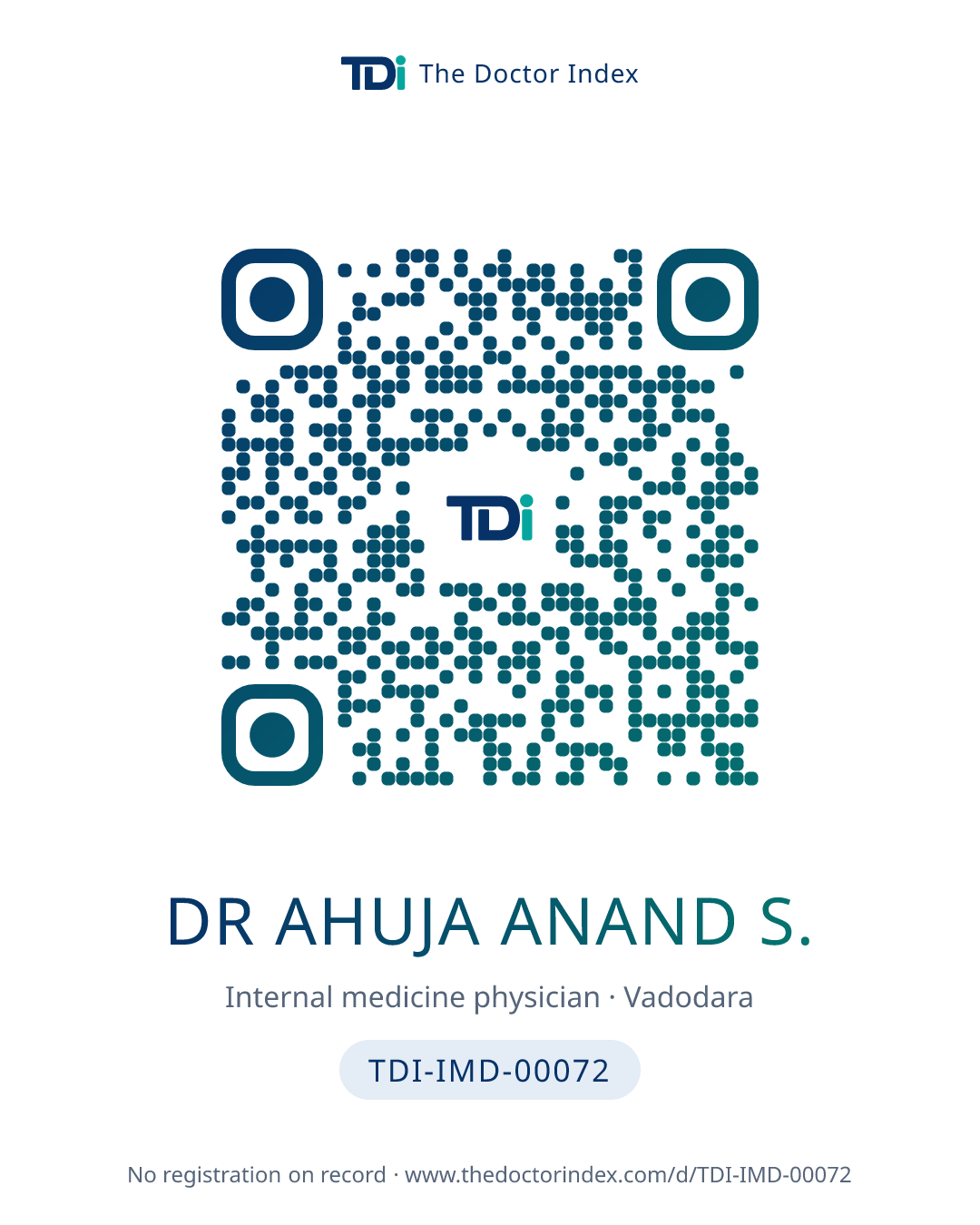 QR card for Dr Ahuja Anand S., TDI-IMD-00072