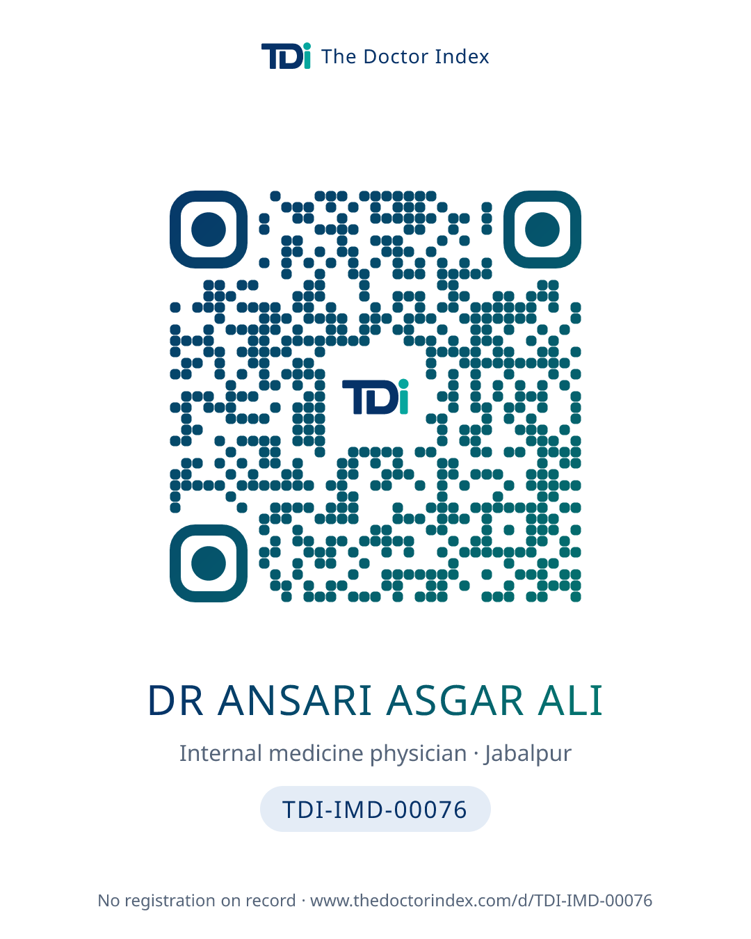 QR card for Dr Ansari Asgar Ali, TDI-IMD-00076