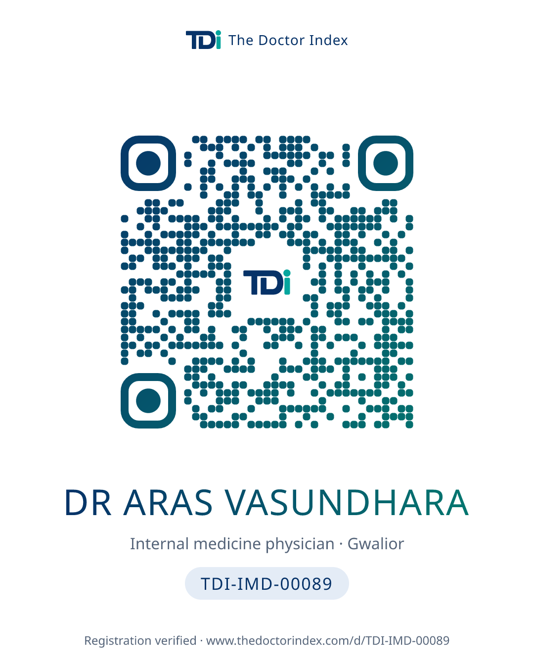 QR card for Dr Aras Vasundhara, TDI-IMD-00089