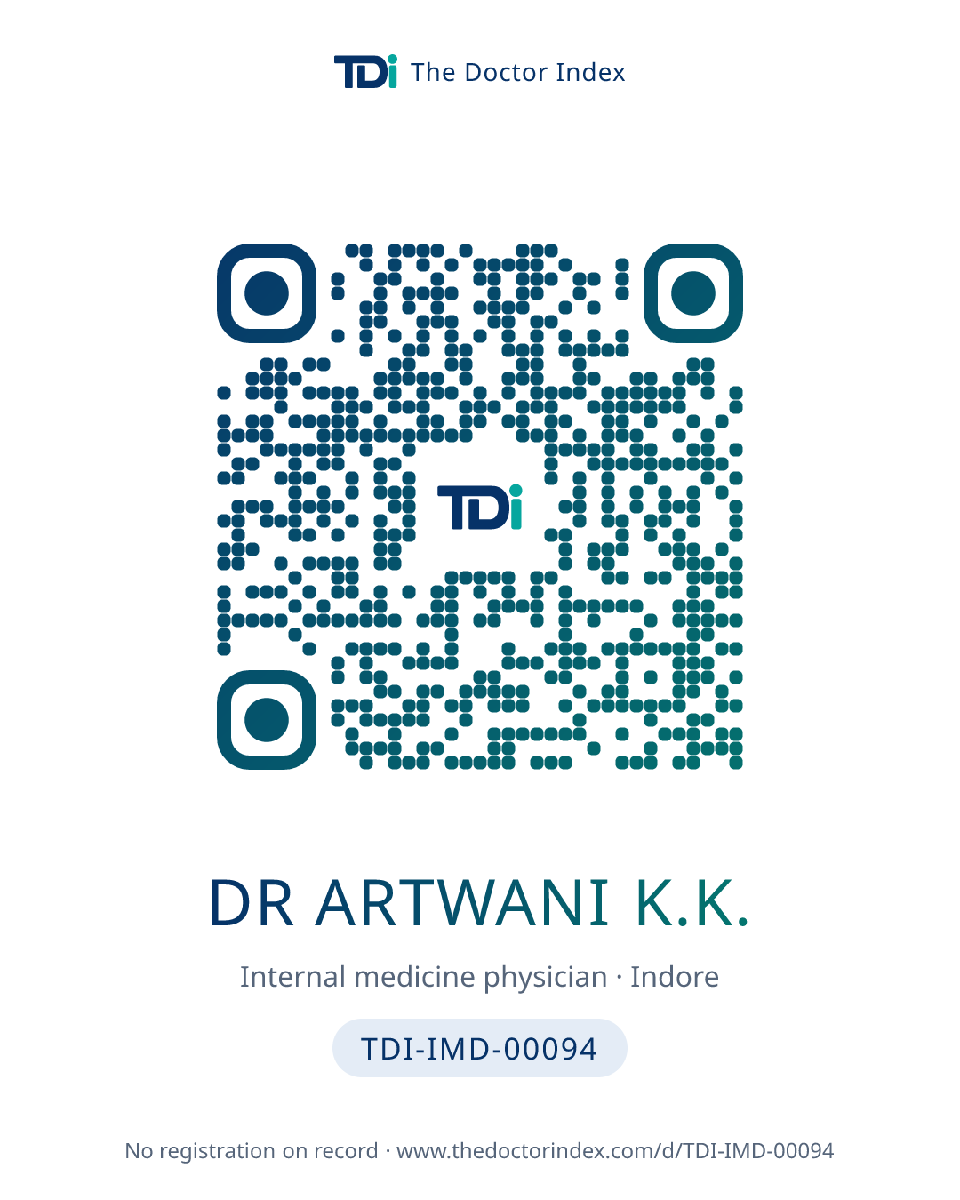QR card for Dr Artwani K.K., TDI-IMD-00094