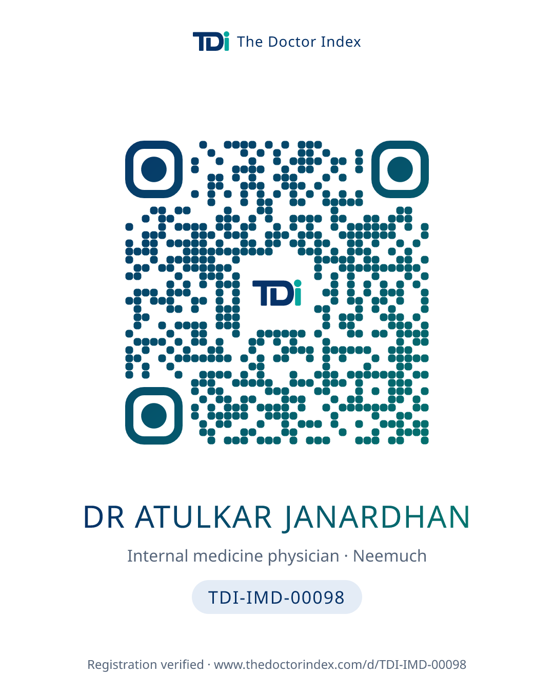 QR card for Dr Atulkar Janardhan, TDI-IMD-00098