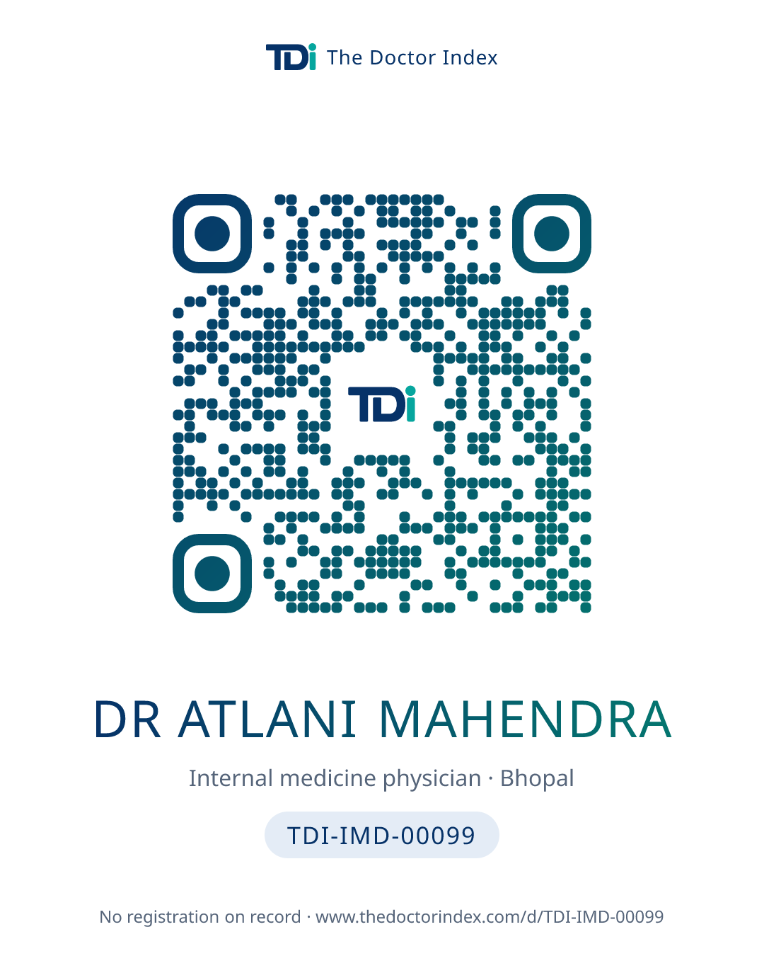 QR card for Dr Atlani Mahendra, TDI-IMD-00099