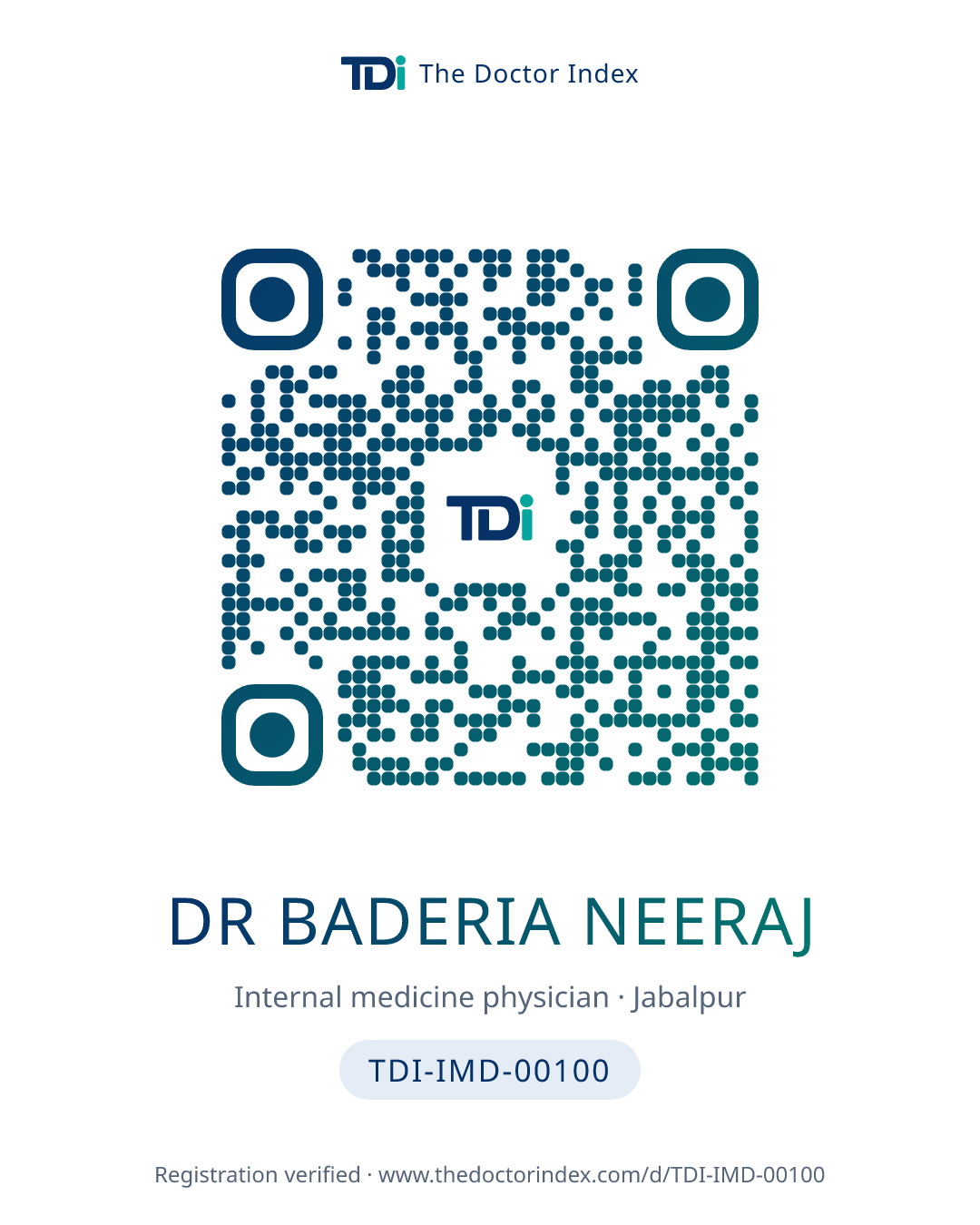 QR card for Dr Baderia Neeraj, TDI-IMD-00100