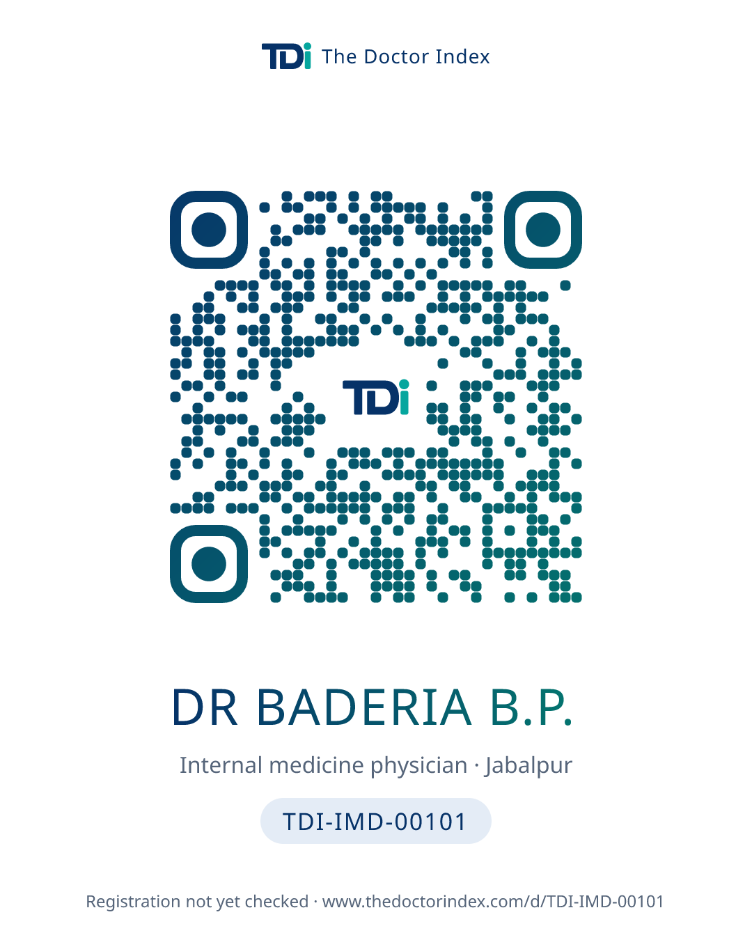 QR card for Dr Baderia B.P., TDI-IMD-00101