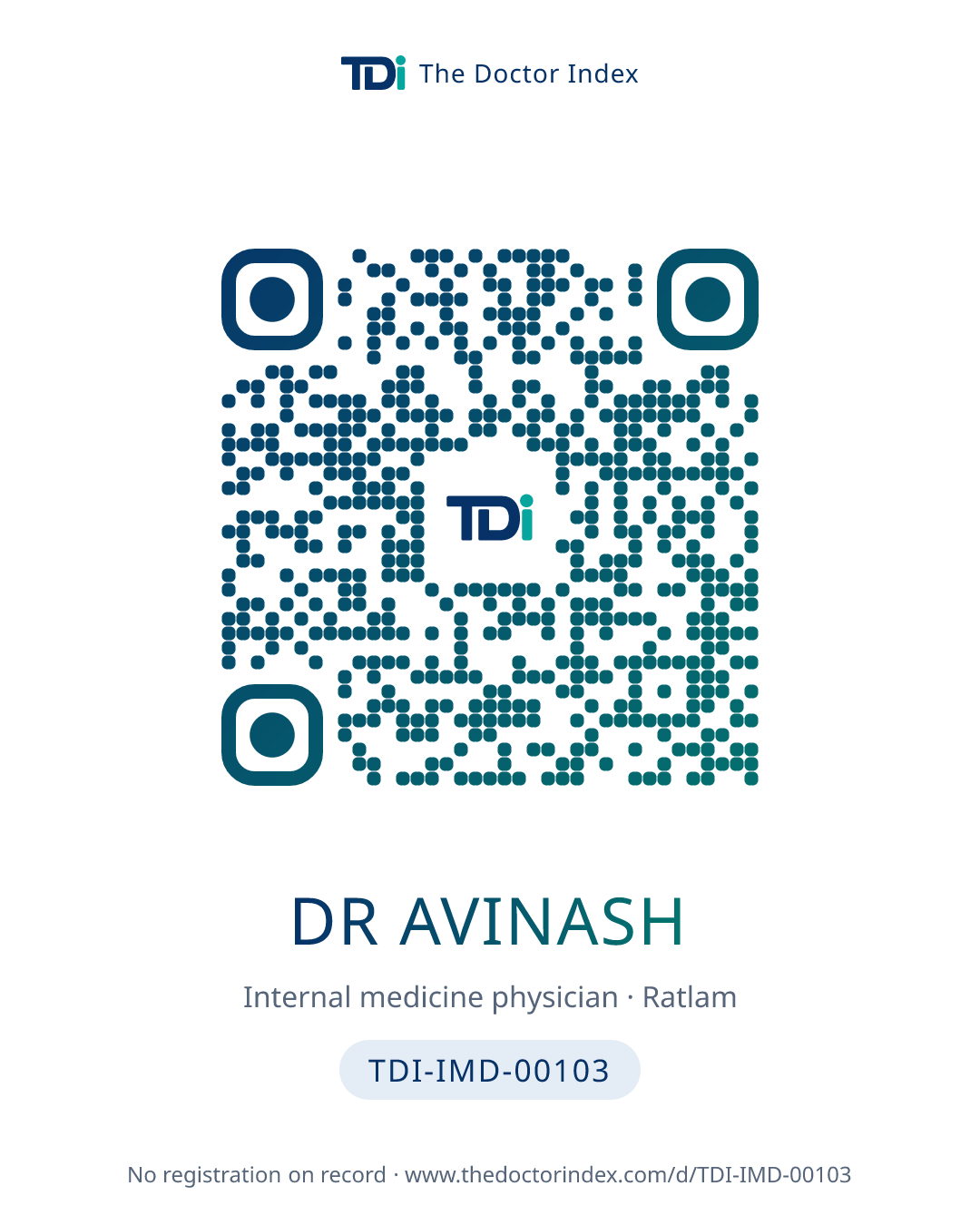 QR card for Dr Avinash, TDI-IMD-00103
