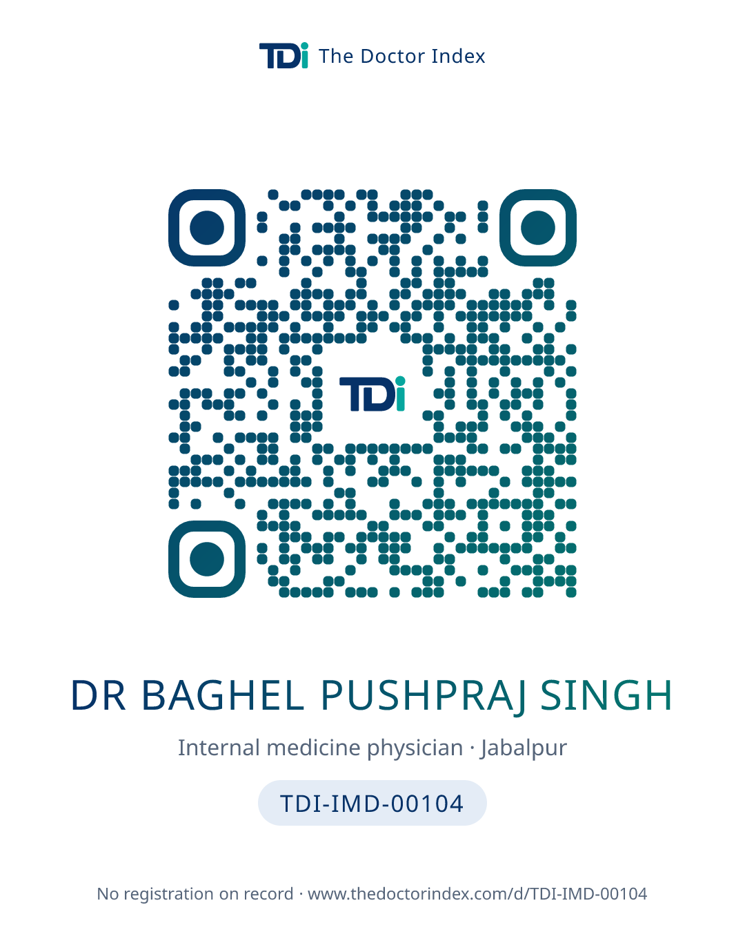 QR card for Dr Baghel Pushpraj Singh, TDI-IMD-00104