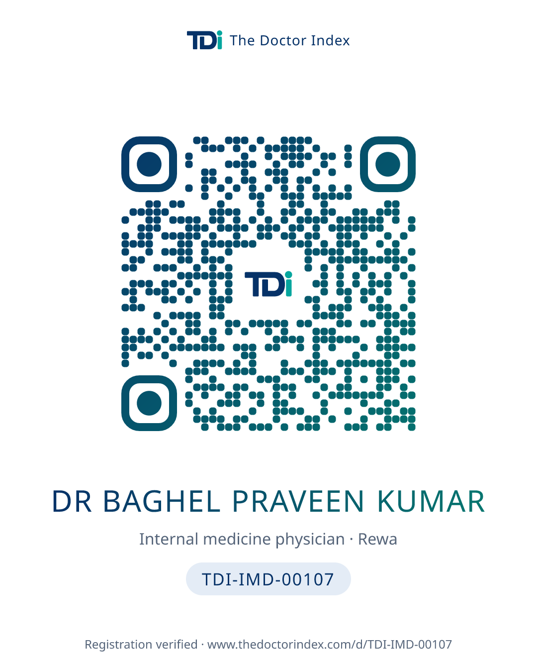 QR card for Dr Baghel Praveen Kumar, TDI-IMD-00107