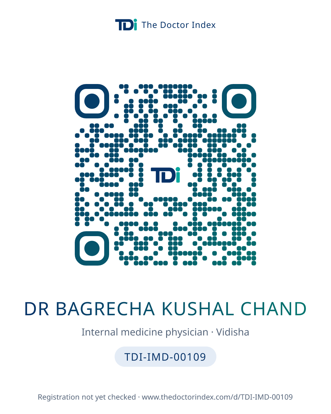 QR card for Dr Bagrecha Kushal Chand, TDI-IMD-00109