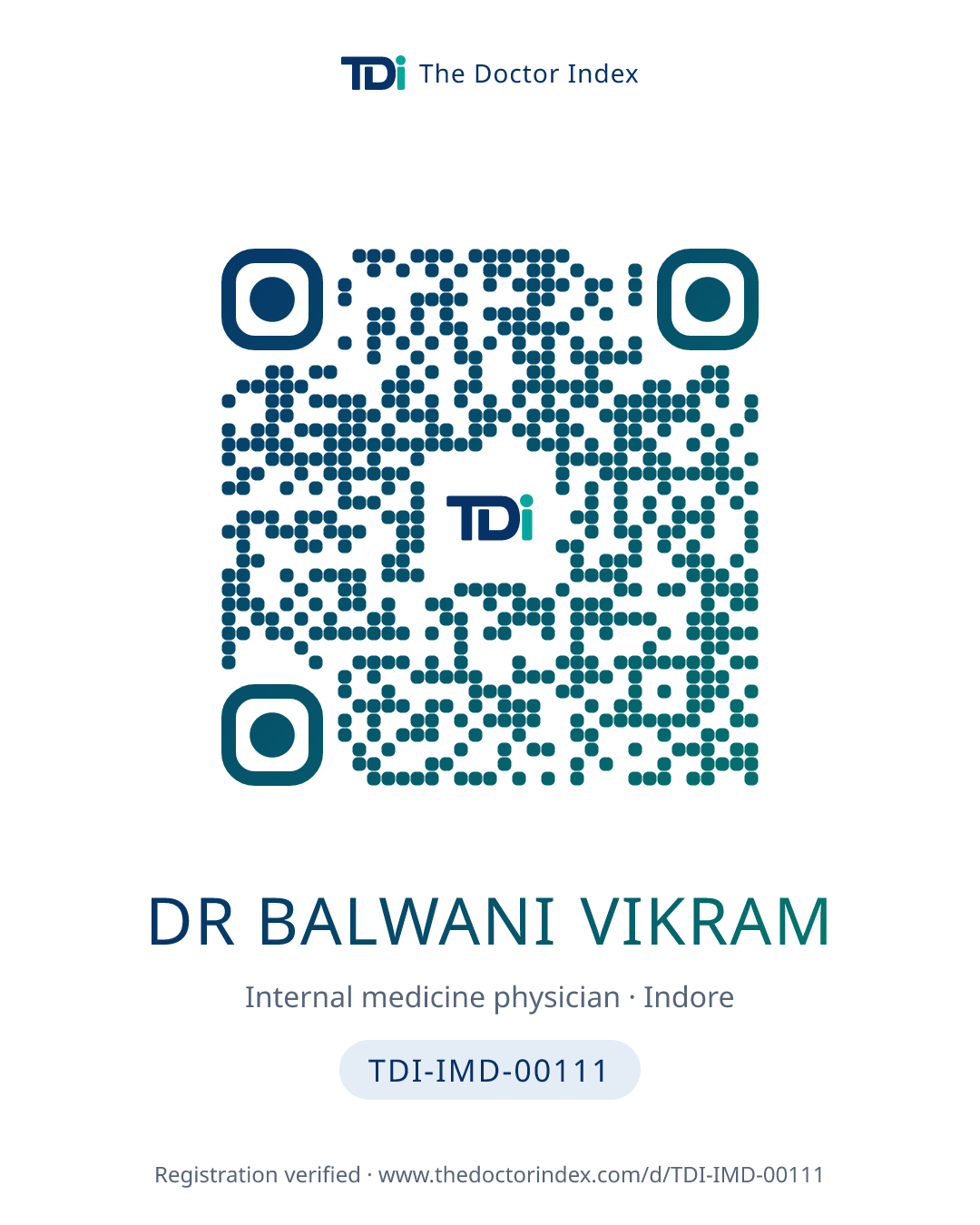 QR card for Dr Balwani Vikram, TDI-IMD-00111