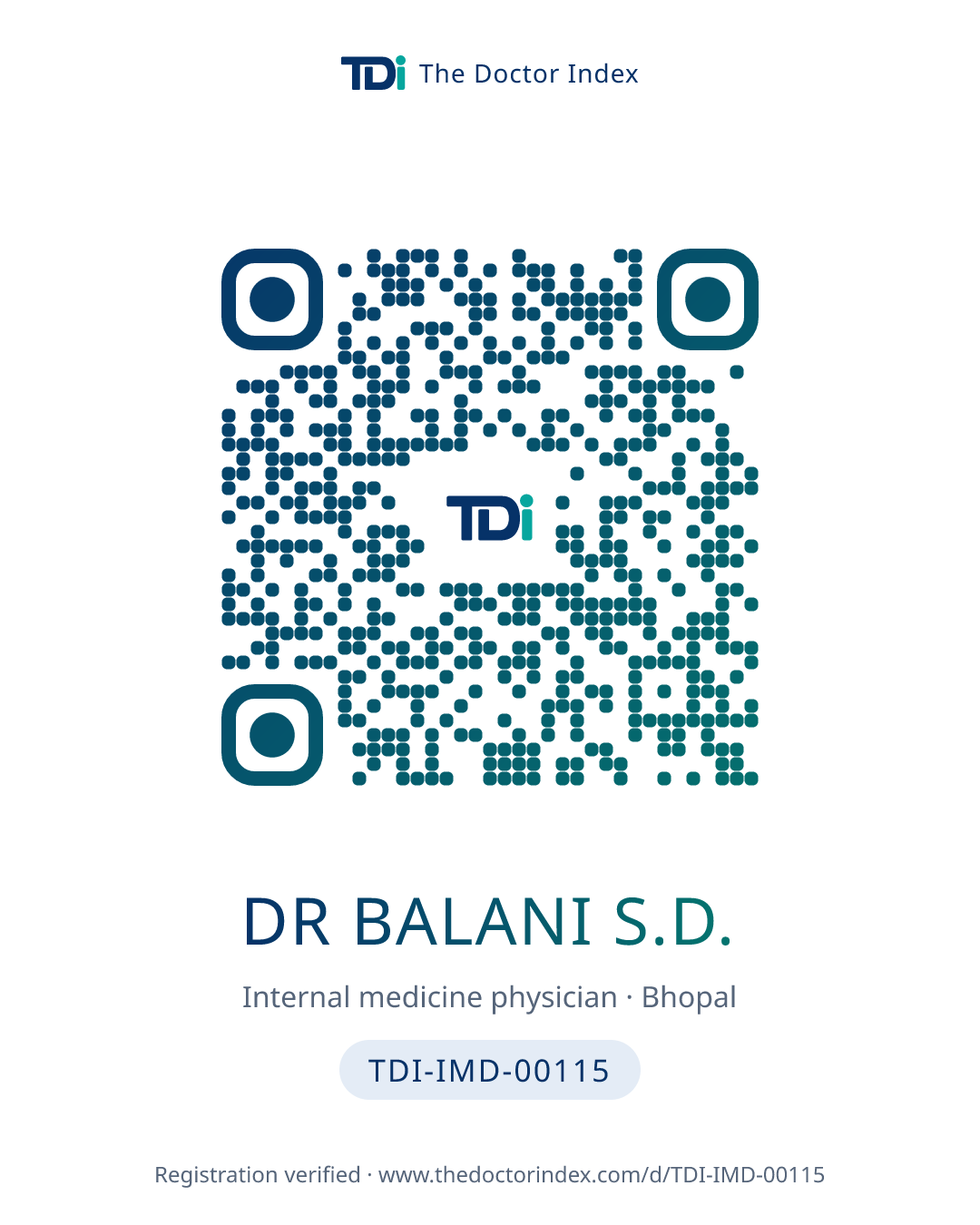 QR card for Dr Balani S.D., TDI-IMD-00115
