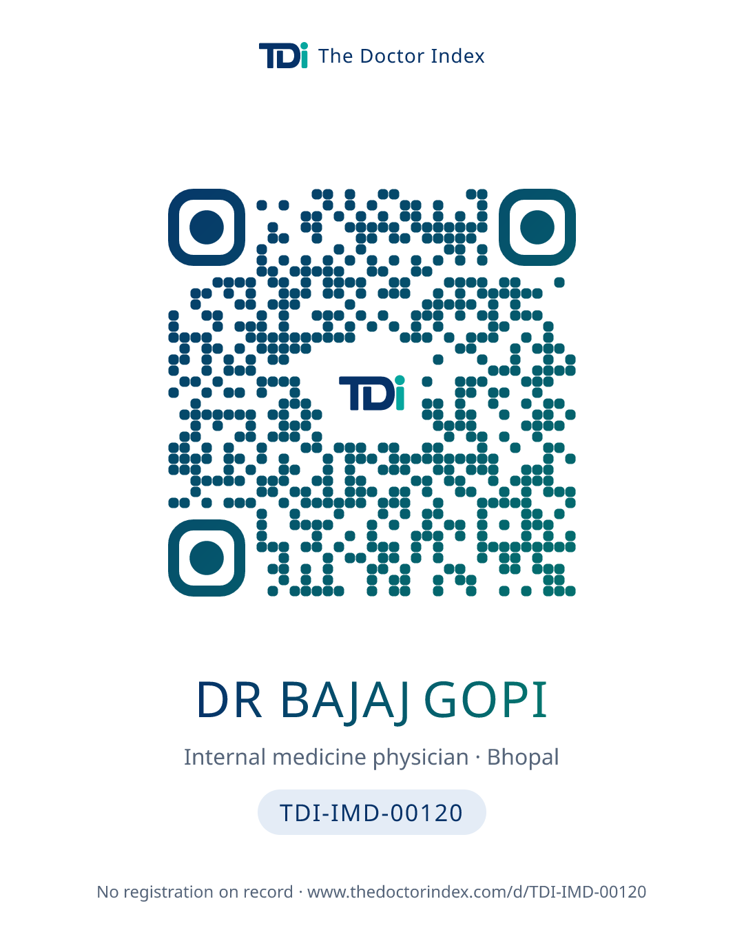 QR card for Dr Bajaj Gopi, TDI-IMD-00120