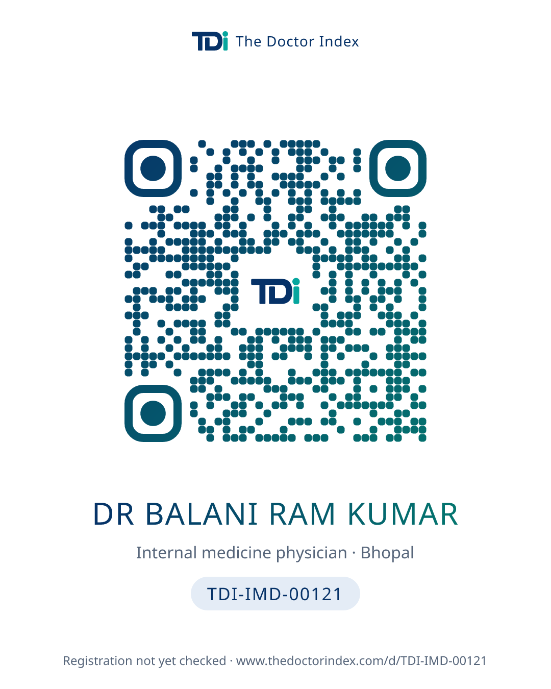 QR card for Dr Balani Ram Kumar, TDI-IMD-00121