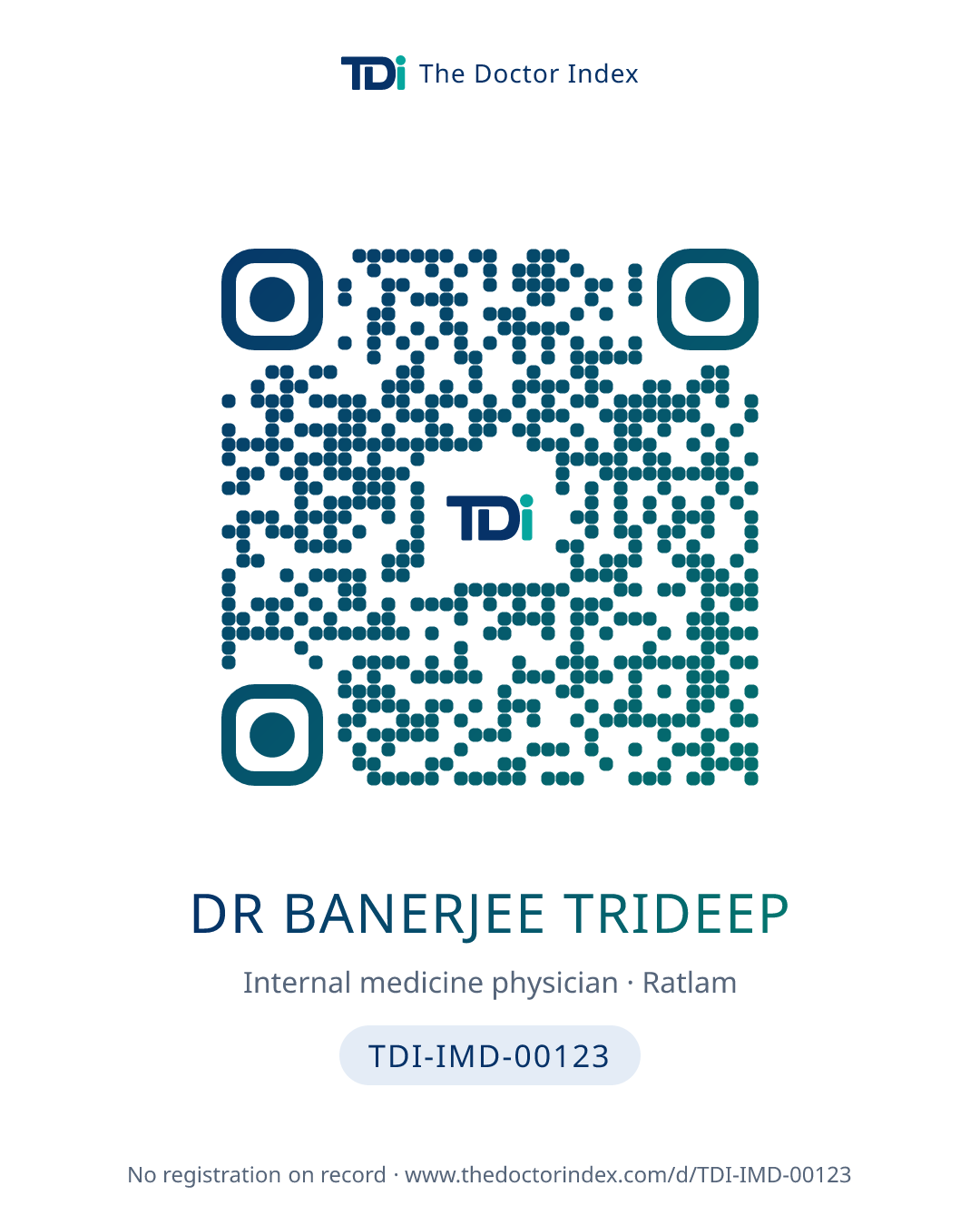 QR card for Dr Banerjee Trideep, TDI-IMD-00123