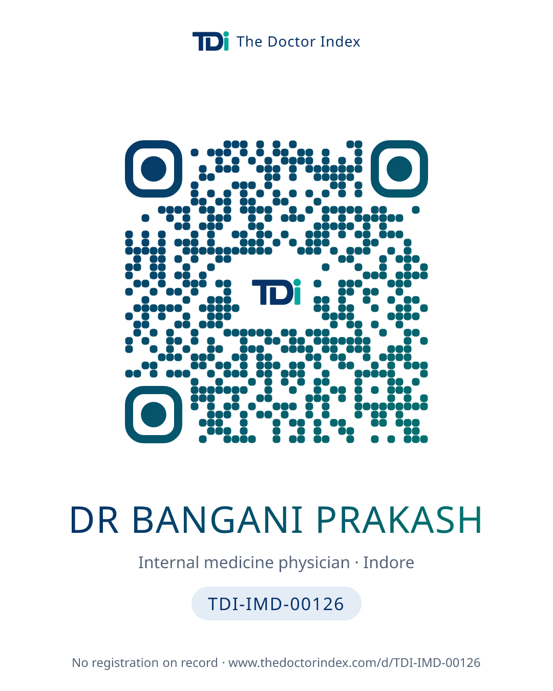 QR card for Dr Bangani Prakash, TDI-IMD-00126