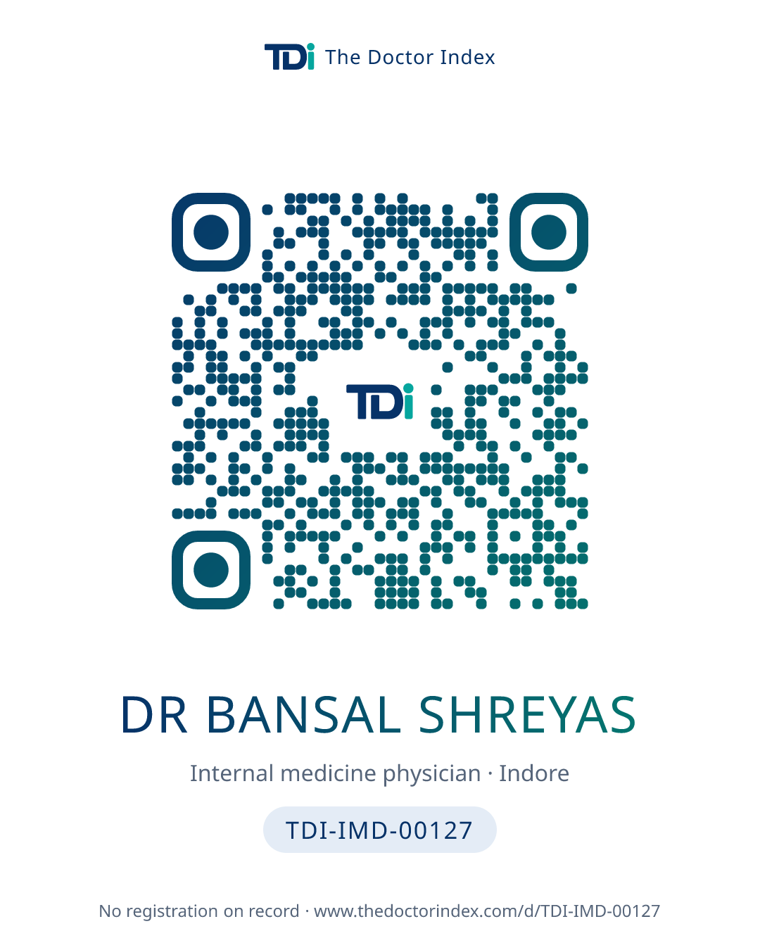 QR card for Dr Bansal Shreyas, TDI-IMD-00127