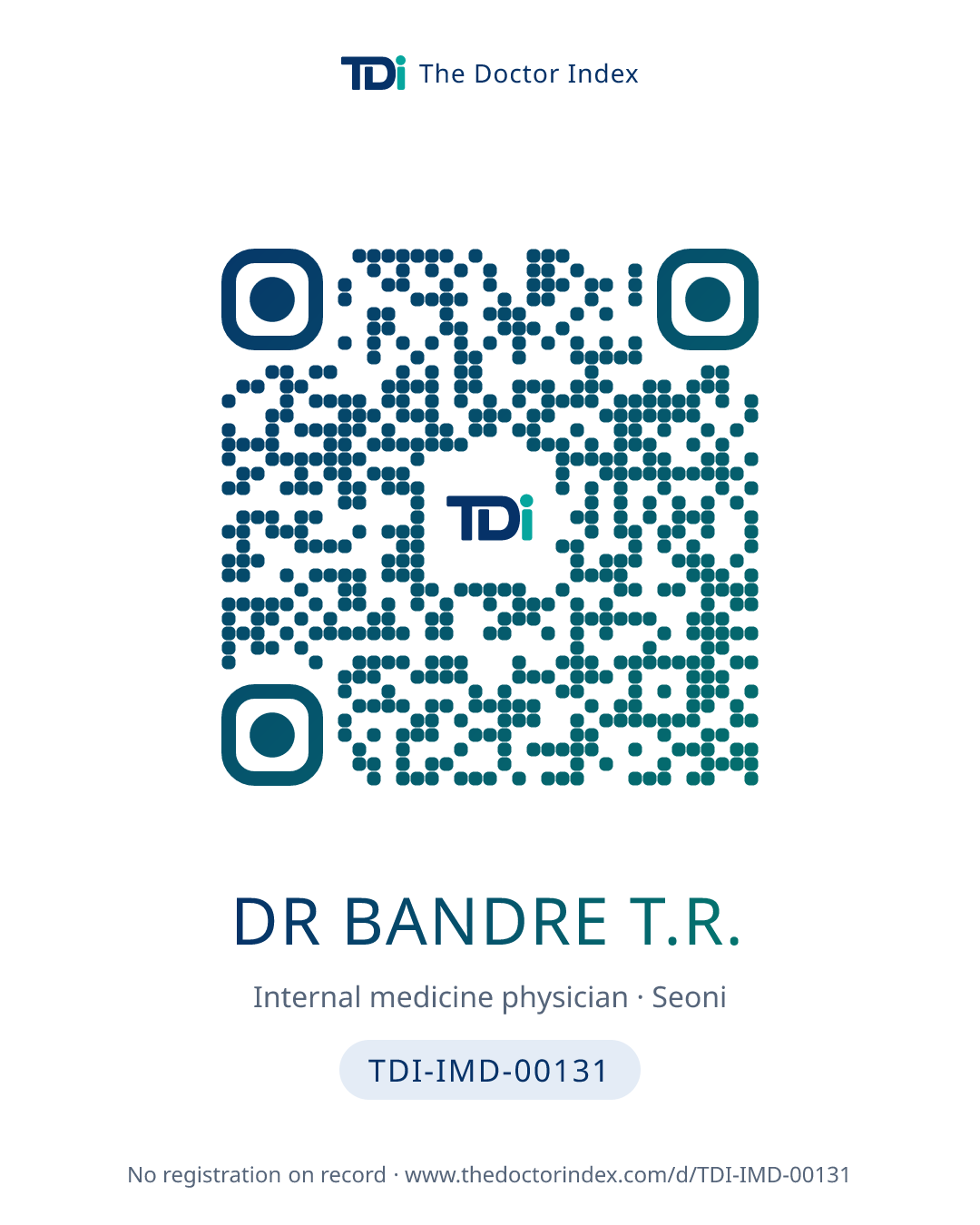 QR card for Dr Bandre T.R., TDI-IMD-00131