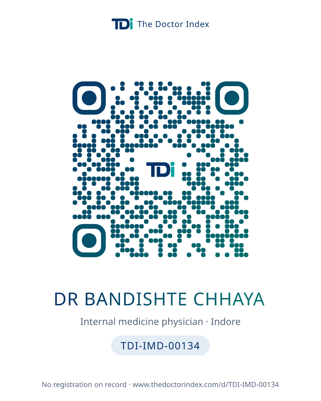 QR card for Dr Bandishte Chhaya, TDI-IMD-00134