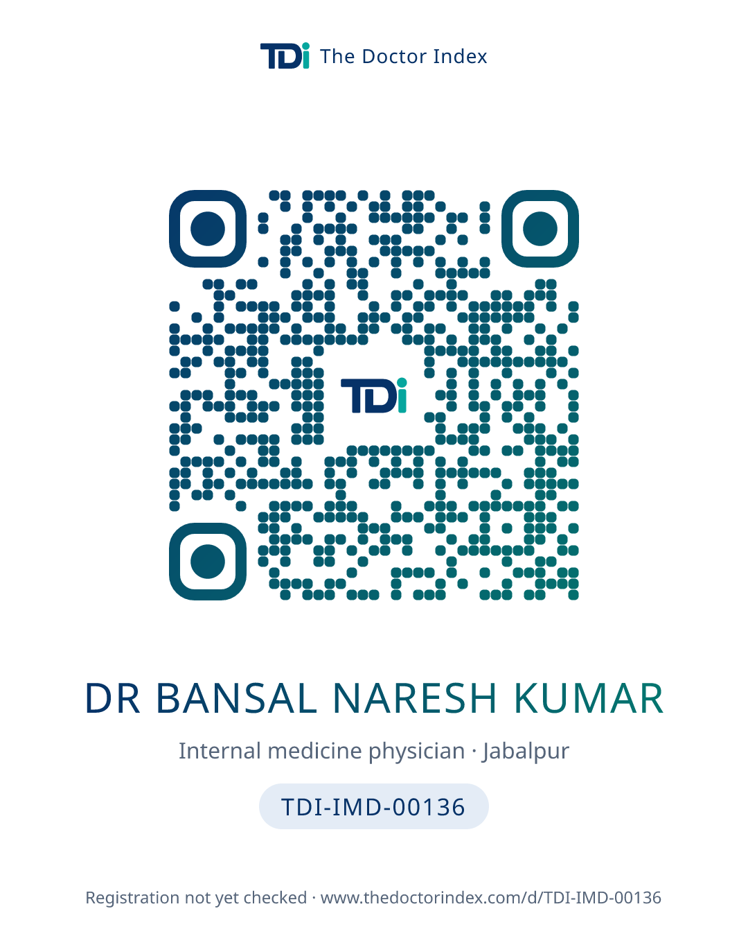 QR card for Dr Bansal Naresh Kumar, TDI-IMD-00136