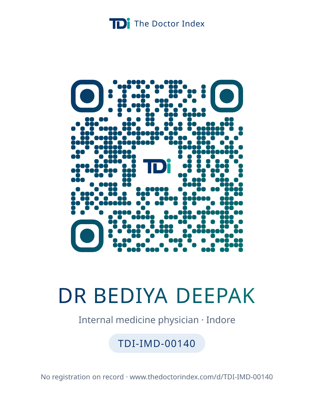 QR card for Dr Bediya Deepak, TDI-IMD-00140