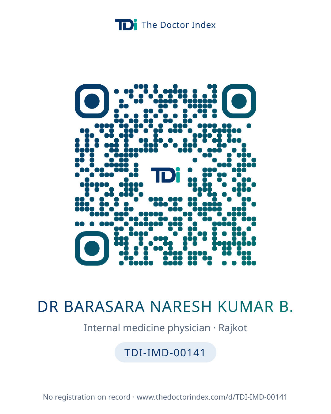 QR card for Dr Barasara Naresh Kumar B., TDI-IMD-00141