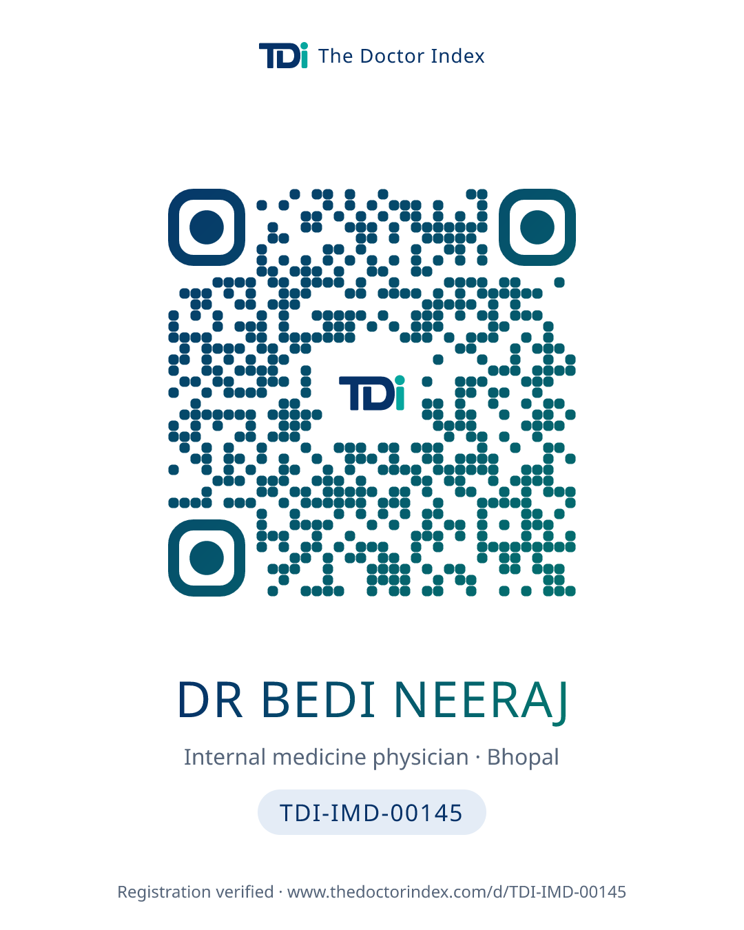 QR card for Dr Bedi Neeraj, TDI-IMD-00145