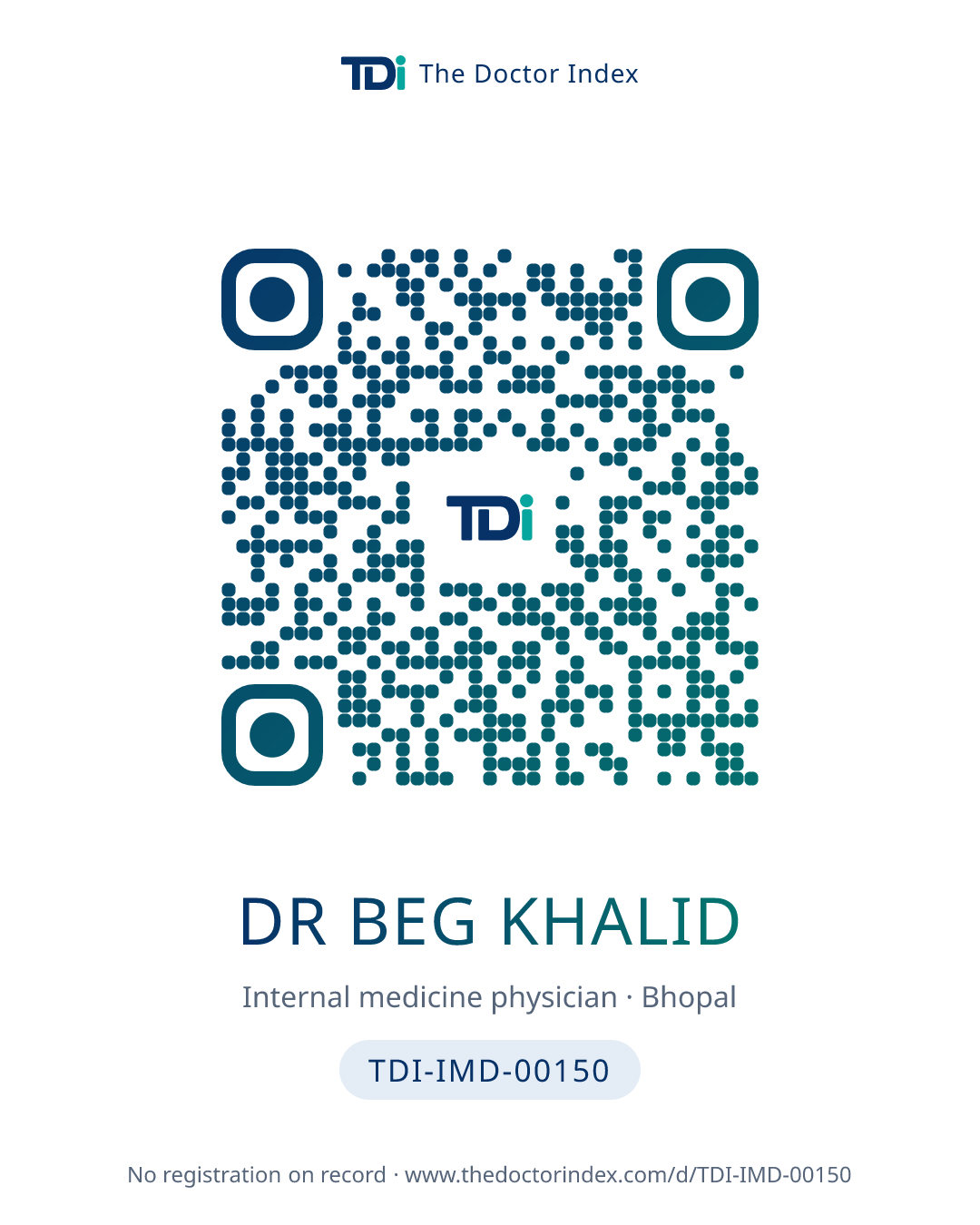 QR card for Dr Beg Khalid, TDI-IMD-00150